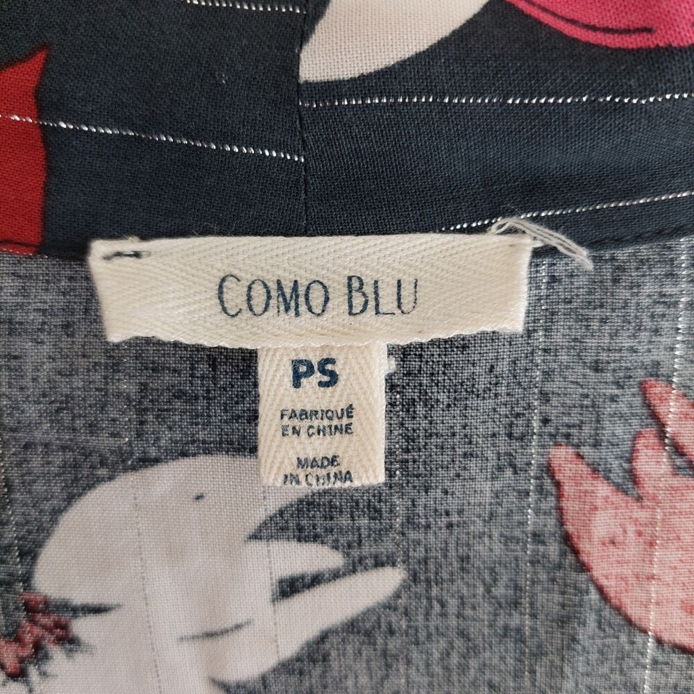 Como Blu Floral Pinstripe Tie-Neck Blouse - Petite Small (PS) - Picture 2 of 6